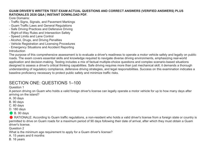 mobile-preview-GUAM DRIVER’S WRITTEN TEST EXAM ACTUAL QUESTIONS AND CORRECT ANSWERS (VERIFIED ANSWERS) PLUS