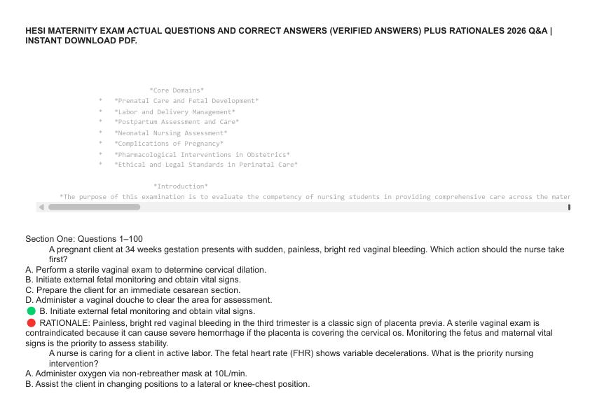 mobile-preview-HESI MATERNITY EXAM ACTUAL QUESTIONS AND CORRECT ANSWERS (VERIFIED ANSWERS) PLUS RATIONALES 2026 Q&A