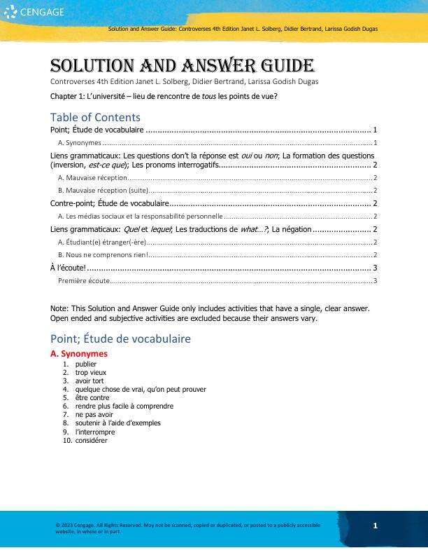 Solution Manual For Controverses 4th Edition by bJanet L. Solberg, Didier Bertrand, Larissa Godish Dugas Chapter 1-8