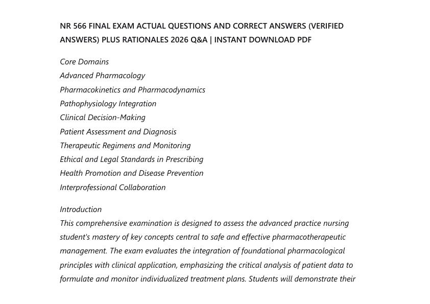 NR 566 FINAL EXAM ACTUAL QUESTIONS AND CORRECT ANSWERS (VERIFIED
