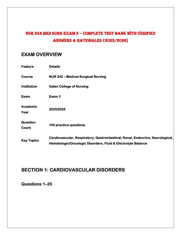 mobile-preview-NUR 242 Med Surg Exam 3 – Complete Test Bank with Verified Answers & Rationales (2025/2026) 