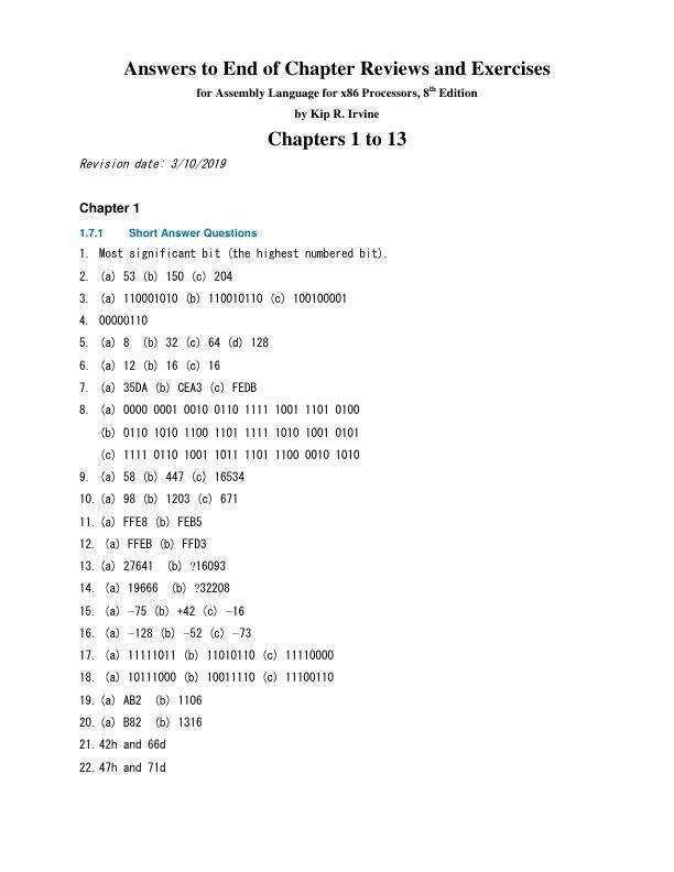 Solution Manual For Assembly Language for x86 Processors, 8th Edition by
