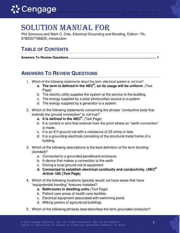 Solution Manual For Electrical Grounding and Bonding 7th Edition by Phil Simmons, Mark Ode