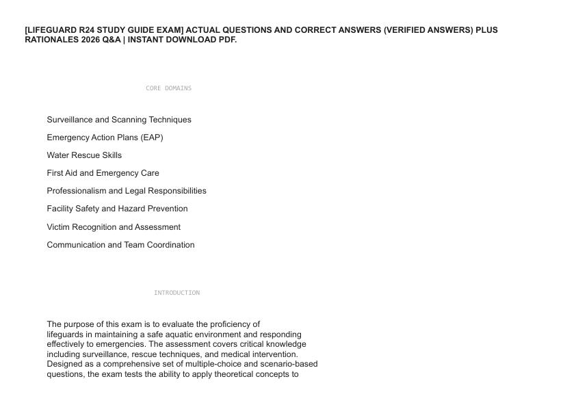 [LIFEGUARD R24 STUDY GUIDE EXAM] ACTUAL QUESTIONS AND CORRECT ANSWERS (VERIFIED ANSWERS) PLUS
