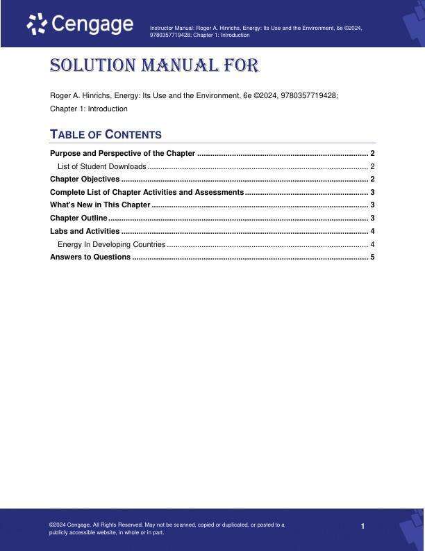 Solution Manual For Energy Its Uses and the Environment, 6th Edition by Roger A. Hinrichs, Merlin H. Kleinbach, Rachel Wade Chapter 1-21