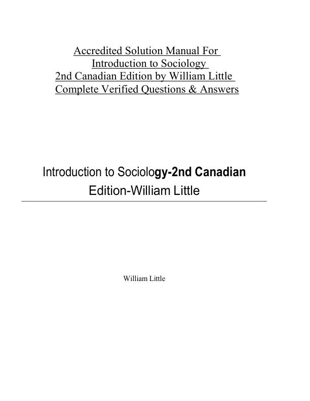 mobile-preview-Accredited Solution Manual For Introduction to Sociology 2nd Canadian Edition by William Little | Complete Verified Questions & Answers