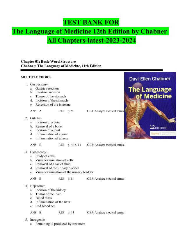 Accredited Test Bank for The Language of Medicine 12th Edition by Davi-Ellen Chabner | Complete Chapters 1–21 | Verified Questions & Answers