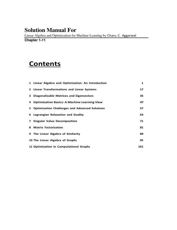 Solution Manual For Linear Algebra and Optimization for Machine Learning by Charu C. Aggarwal Chapter 1-11