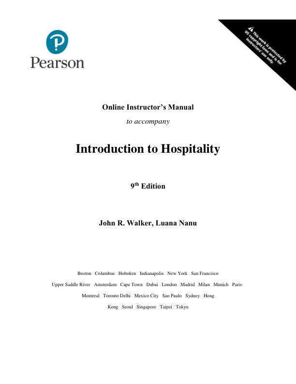 Solution Manual For Introduction to Hospitality, 9th Edition by John R. Walker