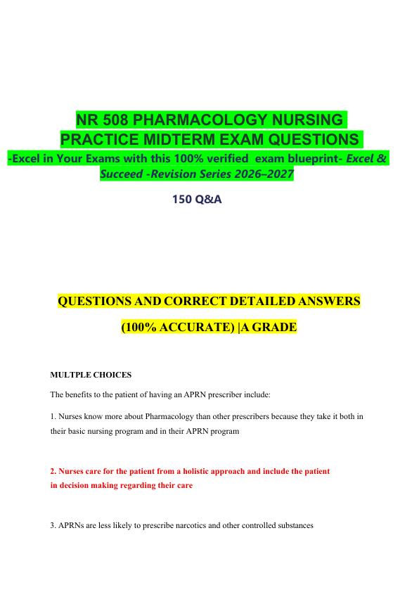 mobile-preview-_   NR 508 PHARMACOLOGY NURSING PRACTICE MIDTERM EXAM QUESTIONS   -Excel in Your Exams with this 100% verified  exam blueprint- Excel & Succeed -Revision Series 2026–2027  