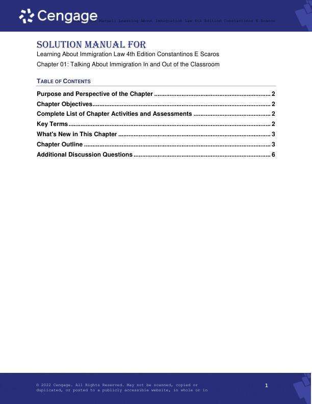 Solution Manual For Learning About Immigration Law 4th Edition by Constantinos E Scaros Chapter 1-10
