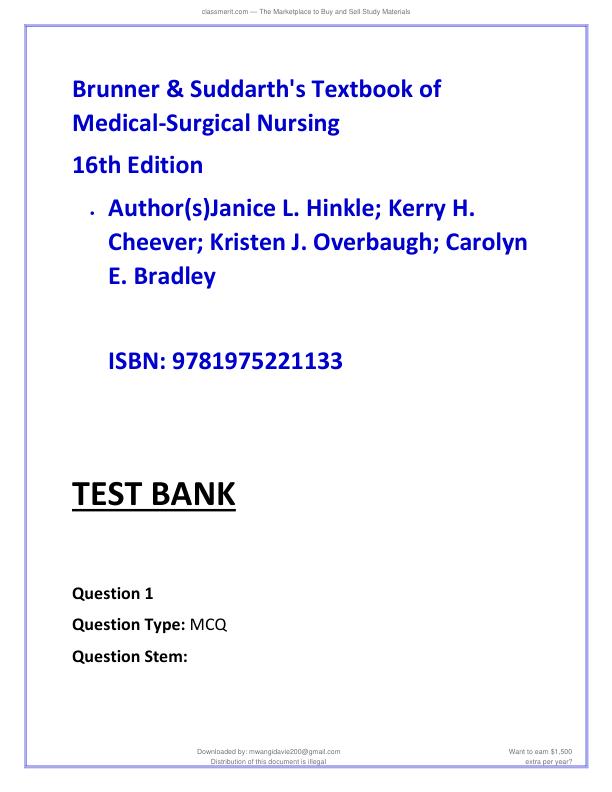 mobile-preview-Brunner & Suddarth's Textbook of Medical-Surgical Nursing 15th Edition Test Bank_-Excel in Your Exams with this 100% verified  exam blueprint- 