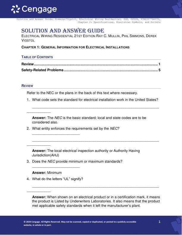 Solution Manual For Electrical Wiring Residential 21st Edition by Ray C. Mullin, Phil Simmons, Derek Vigstol Chapter 1-33