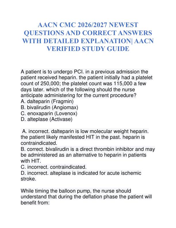 AACN CMC certification exam 2026-2027 questions and correct answers