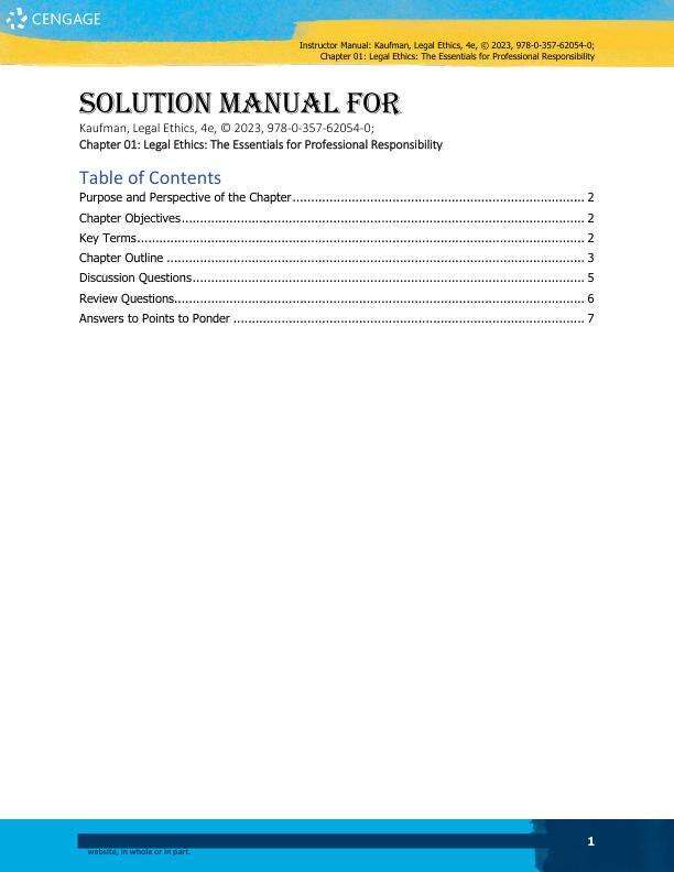 Solution Manual For Legal Ethics 4th Edition by Kent Kauffman, Erin Rybicki Chapter 1-8