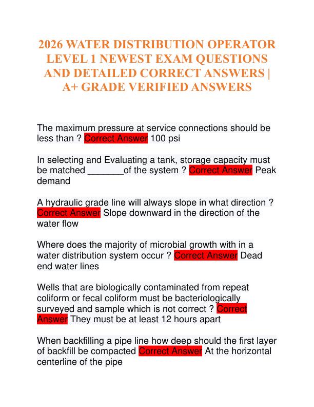 mobile-preview-2026/2027 WATER DISTRIBUTION OPERATOR LEVEL 1 NEWEST EXAM QUESTIONS AND DETAILED CORRECT ANSWERS
