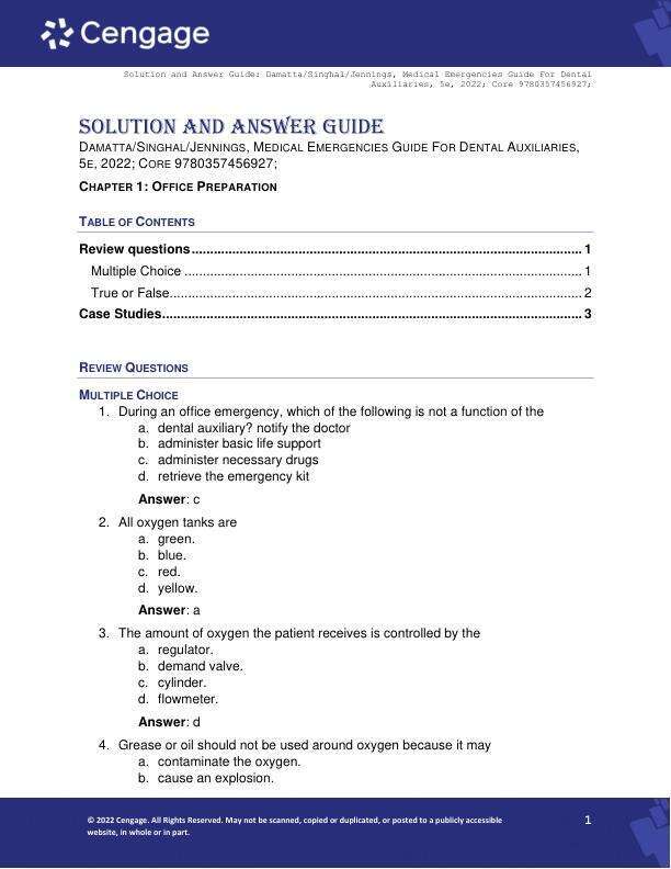 Solution Manual For Medical Emergencies Guide For Dental Auxiliaries 5th Edition by Melissa Damatta, Vaishali Singhal, Debra Jennings Chapter 1-14
