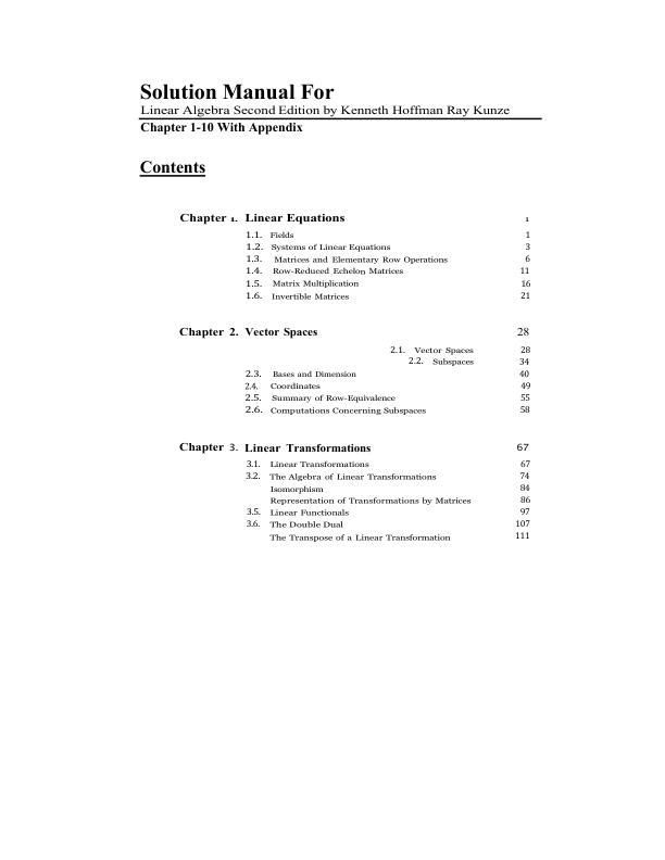 Solution Manual For Linear Algebra Second Edition by Kenneth Hoffman Ray Kunze | Chapter 1-10 With Appendix