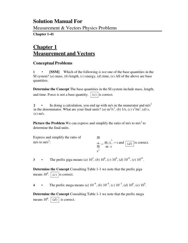 Solution Manual For Measurement & Vectors Physics Problems Chapter 1-41