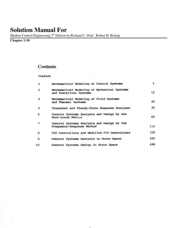 Solution Manual For Modern Control Engineering 5th Edition by Richard C. Dorf , Robert H. Bishop Chapter 1-10 | With Complete Solution Guide A+
