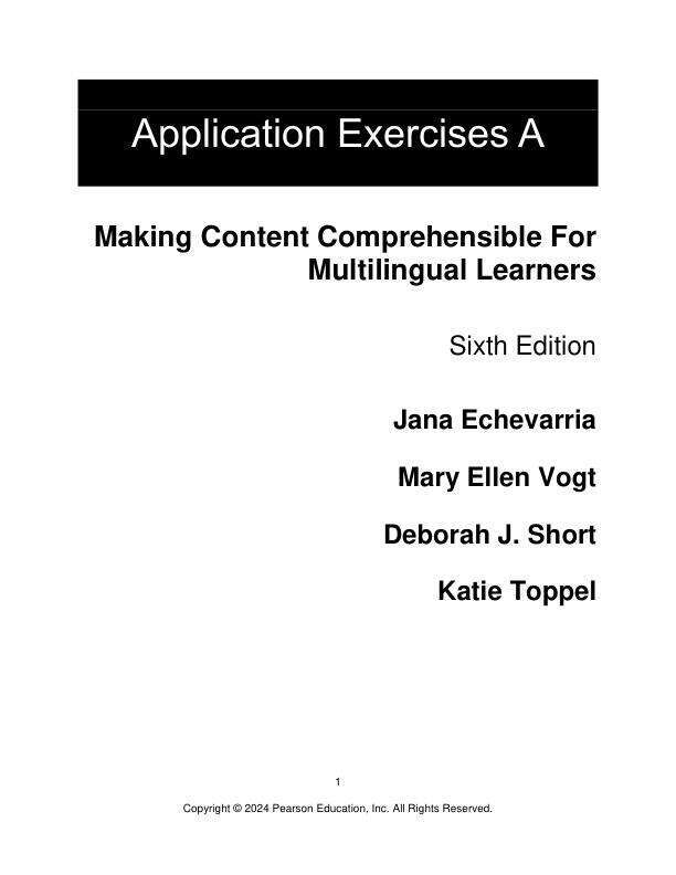 Solution Manual For Making Content Comprehensible for Multilingual Learners The SIOP Model, 6th Edition by Jana Echevarria MaryEllen Vogt Deborah J. Short Katie Toppel With Appendix