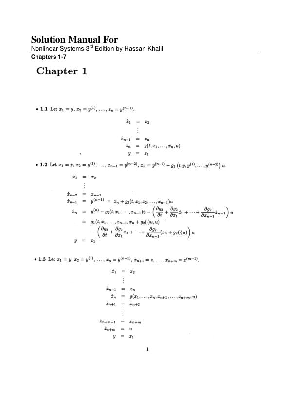 Solution Manual For Nonlinear Systems 3rd Edition by Hassan Khalil | Chapters 1-7