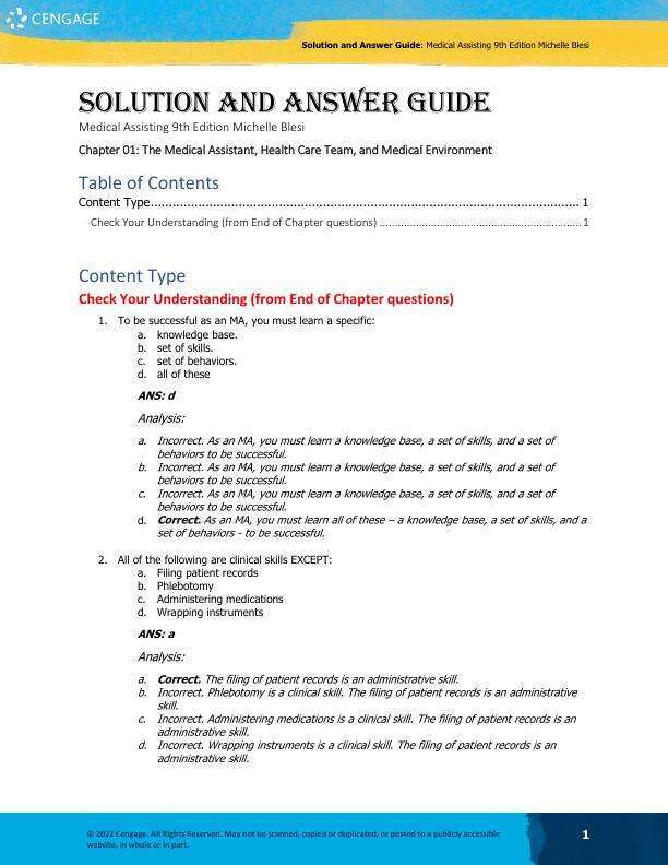 Solution Manual For Medical Assisting 9th Edition by Michelle Blesi Chapter 1-58