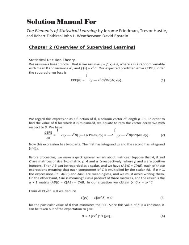 mobile-preview-Solution Manual for The Elements of Statistical Learning by Friedman, Hastie & Tibshirani (Solutions by John L. Weatherwax & David Epstein) Chapter 1-15 | With Appendix Complete 100% A+ Guide