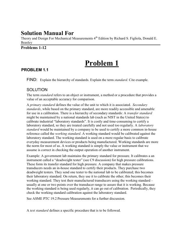 mobile-preview-Solution Manual For Theory and Design For Mechanical Measurements 4th Edition by Richard S. Figliola, Donald E. Beasley Problems 1-12 | Complete 100% A+ Guide