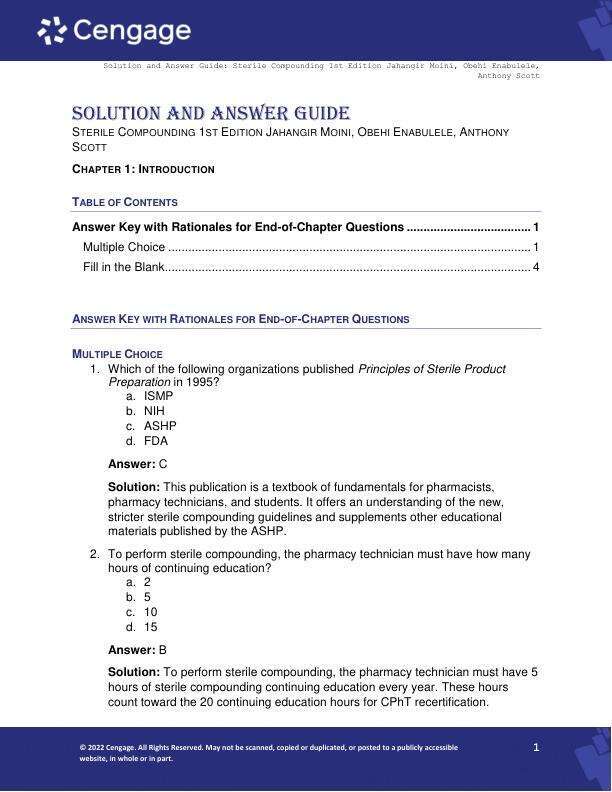Solution Manual For Sterile Compounding 1st Edition by Jahangir Moini, Obehi Enabulele, Anthony Scott