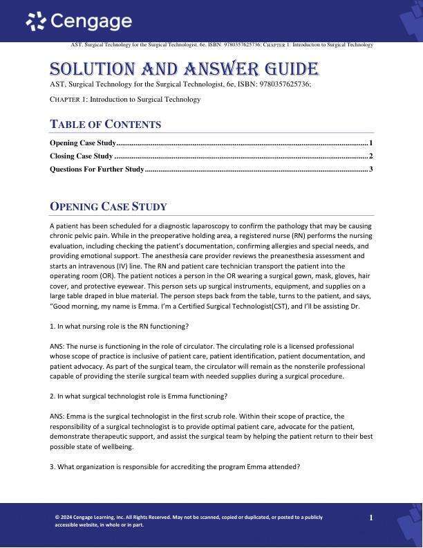 Solution Manual For Surgical Technology for the Surgical Technologist 6th Edition by Association of Surgical Technologists Chapter 1-26