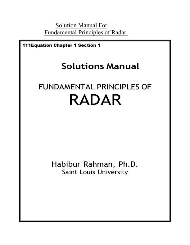 mobile-preview-Solutions Manual For Fundamental Principles of Radar by Habibur Rahman, Ph.D. Chapter 2-11 | With Complete Solution A+ Guide 