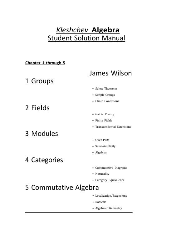 mobile-preview-Student Solution Manual For Kleshchev Algebra by James Wilson With Complete Solution A+Guide 
