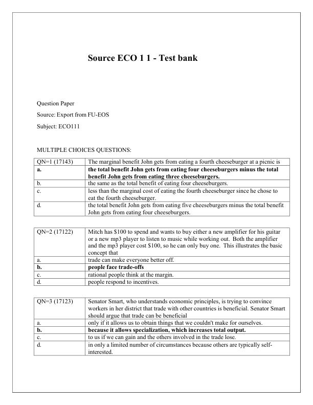 Source ECO 1 1 - Test bank With Complete Solution A+ Guide