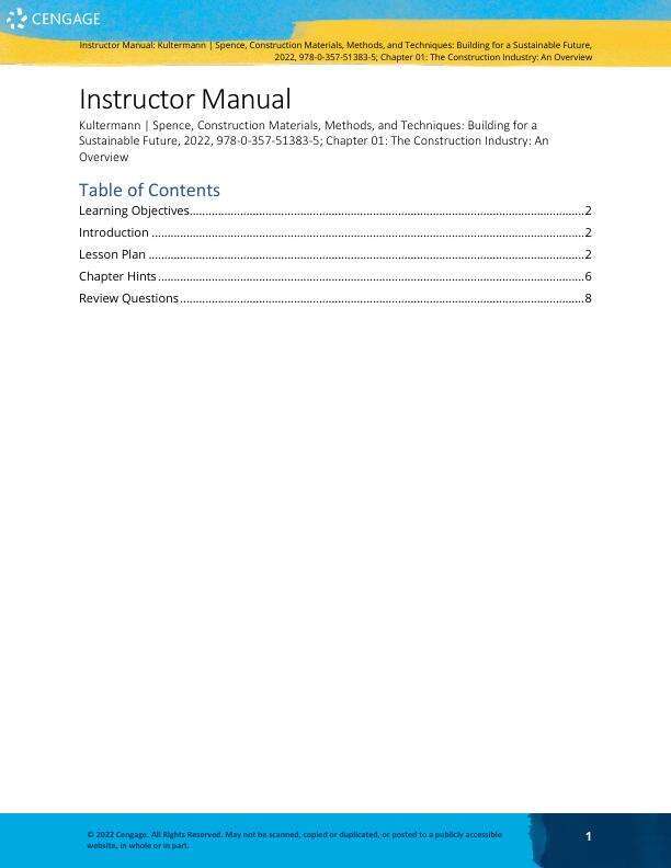 Solution Manual For Construction Materials, Methods and Techniques Building for a Sustainable Future, 5th Edition by Eva Kultermann, William P. Spence Chapter 1-42