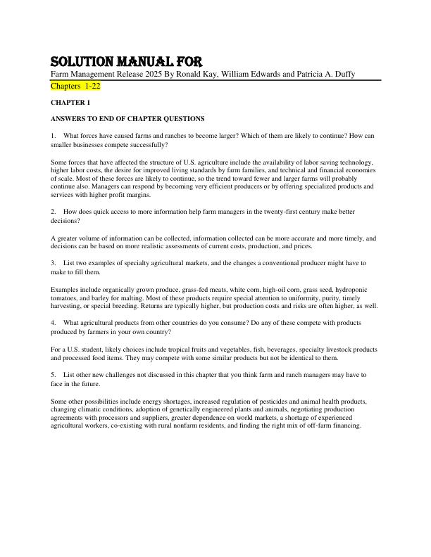 Solution Manual For  Farm Management Release 2025 By Ronald Kay, William Edwards and Patricia A. Duffy