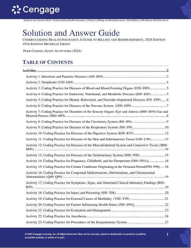 Solution Manual For Understanding Health Insurance A Guide to Billing and Reimbursement, 2024 Edition 19th Edition by Michelle Green