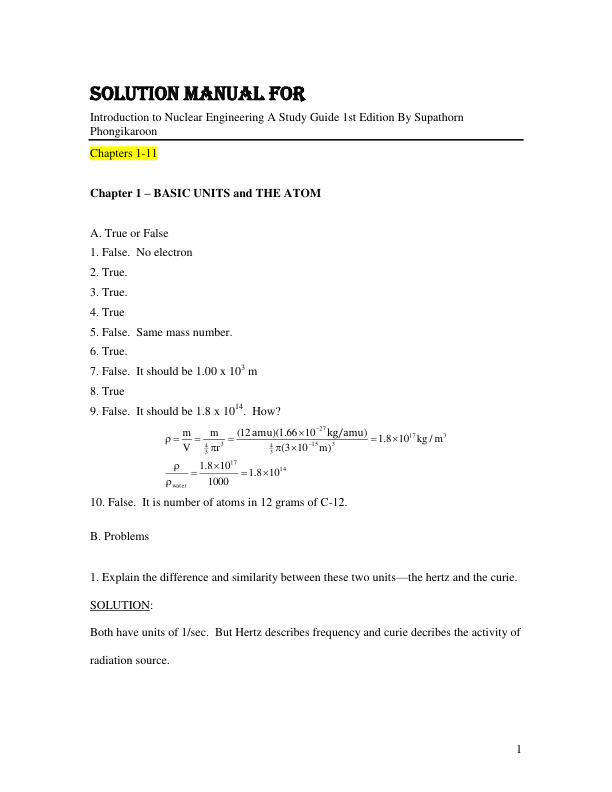 mobile-preview-Solution Manual For Introduction to Nuclear Engineering A Study Guide 1st Edition By Supathorn Phongikaroon