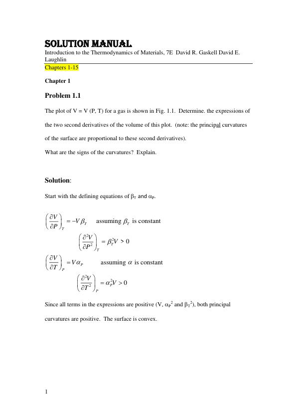 Solution Manual For Introduction to the Thermodynamics of Materials, 7E  David R. Gaskell David E. Laughlin