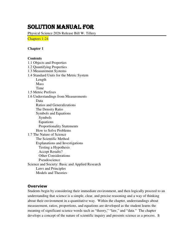 Solution Manual For Physical Science 2026 Release Bill W. Tillery