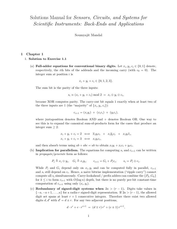 Solution Manual For Sensors, Circuits, and Systems for Scientific Instruments,  Fundamentals and Front-Ends Edition 1 By Soumyajit Mandal