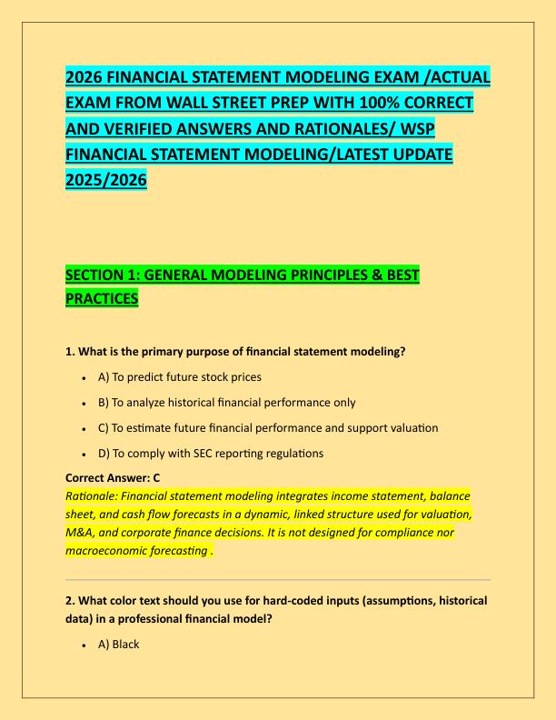 2026 FINANCIAL STATEMENT MODELING EXAM