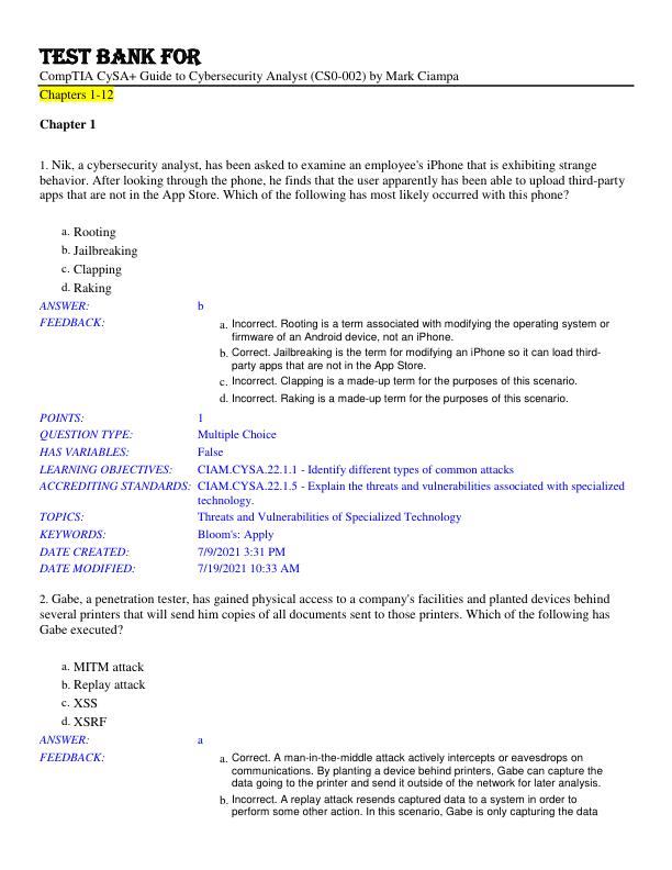 mobile-preview-Test Bank For CompTIA CySA+ Guide to Cybersecurity Analyst (CS0-002) by Mark Ciampa