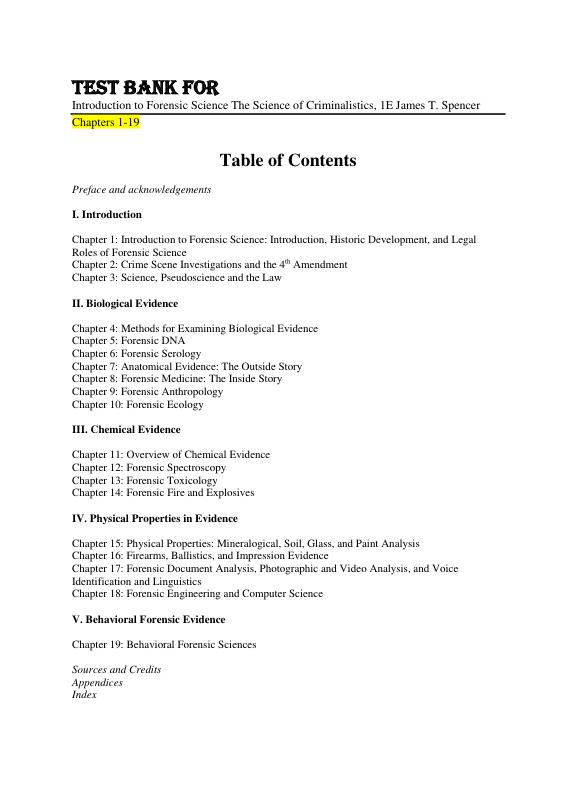Test Bank For Introduction to Forensic Science The Science of Criminalistics, 1E James T. Spencer
