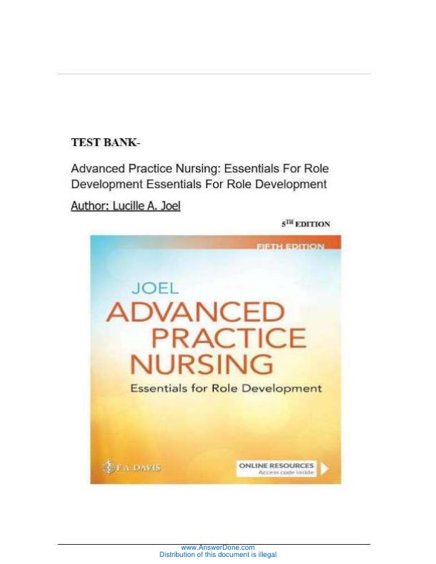 Test Bank for Advanced Practice Nursing Essentials for Role Development 5th Edition by Lucille A. Joel Full Exam Questions and Answers Resource