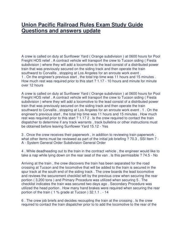 mobile-preview-Union Pacific Railroad Rules Exam Study Guide Questions and answers update