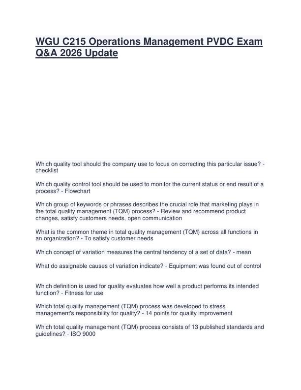 mobile-preview-WGU C215 Operations Management PVDC Exam Q&A 2026 Update