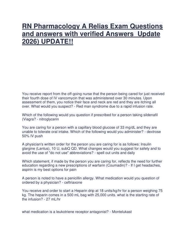 mobile-preview-RN Pharmacology A Relias Exam Questions and answers with verified Answers  Update 2026) UPDATE!!