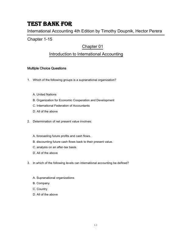 Test Bank For International Accounting 4th Edition by Timothy Doupnik, Hector Perera Chapter 1-15