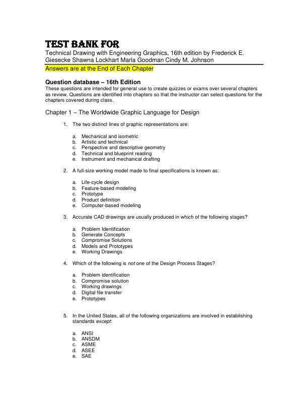 Test Bank For Technical Drawing with Engineering Graphics, 16th Edition by Frederick E. Giesecke Shawna Lockhart Marla Goodman Cindy M. Johnson